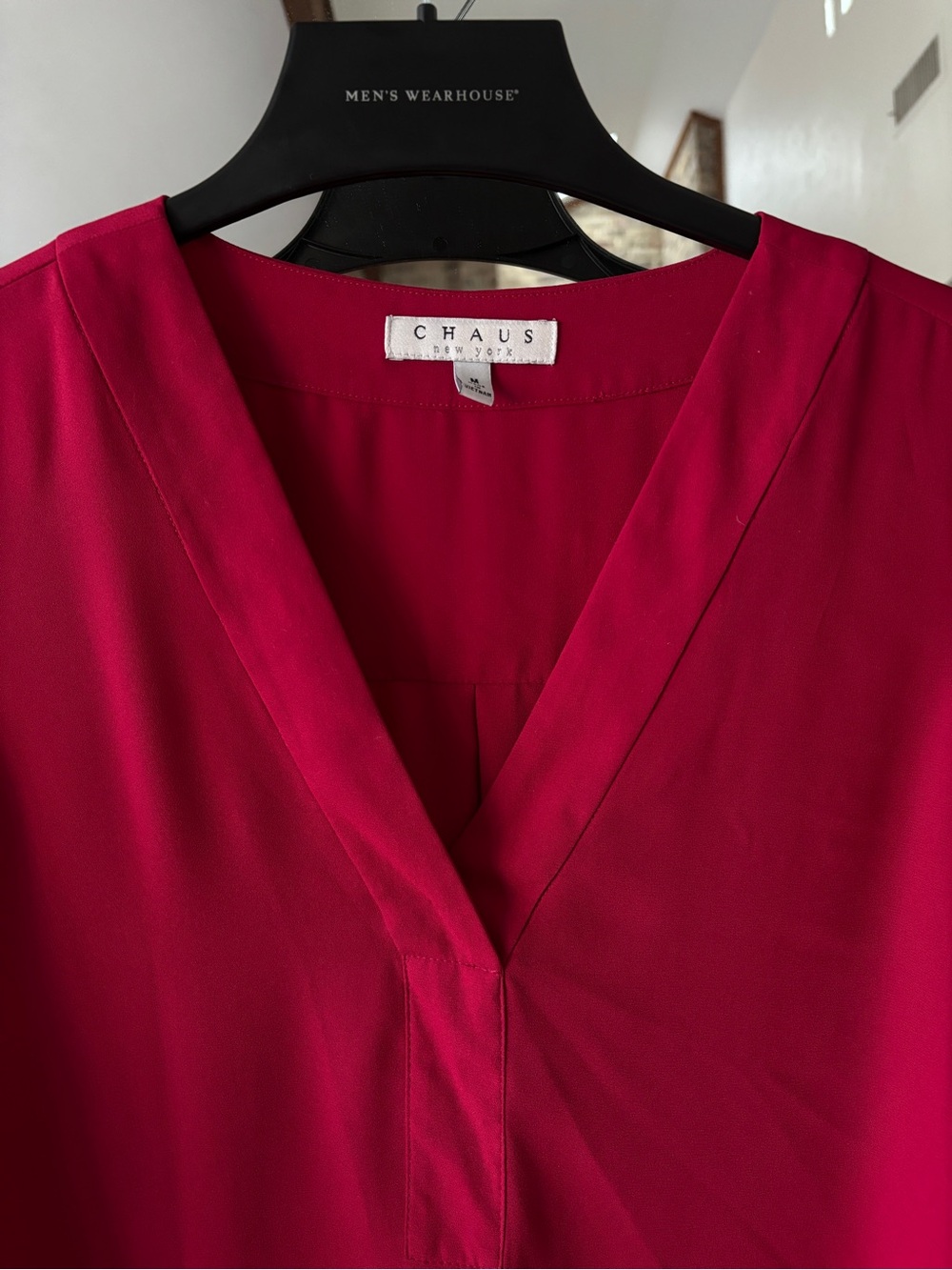 Chaus New York Red V-Neck Roll-Tab Loose Fit Blouse - Picture 4 of 7